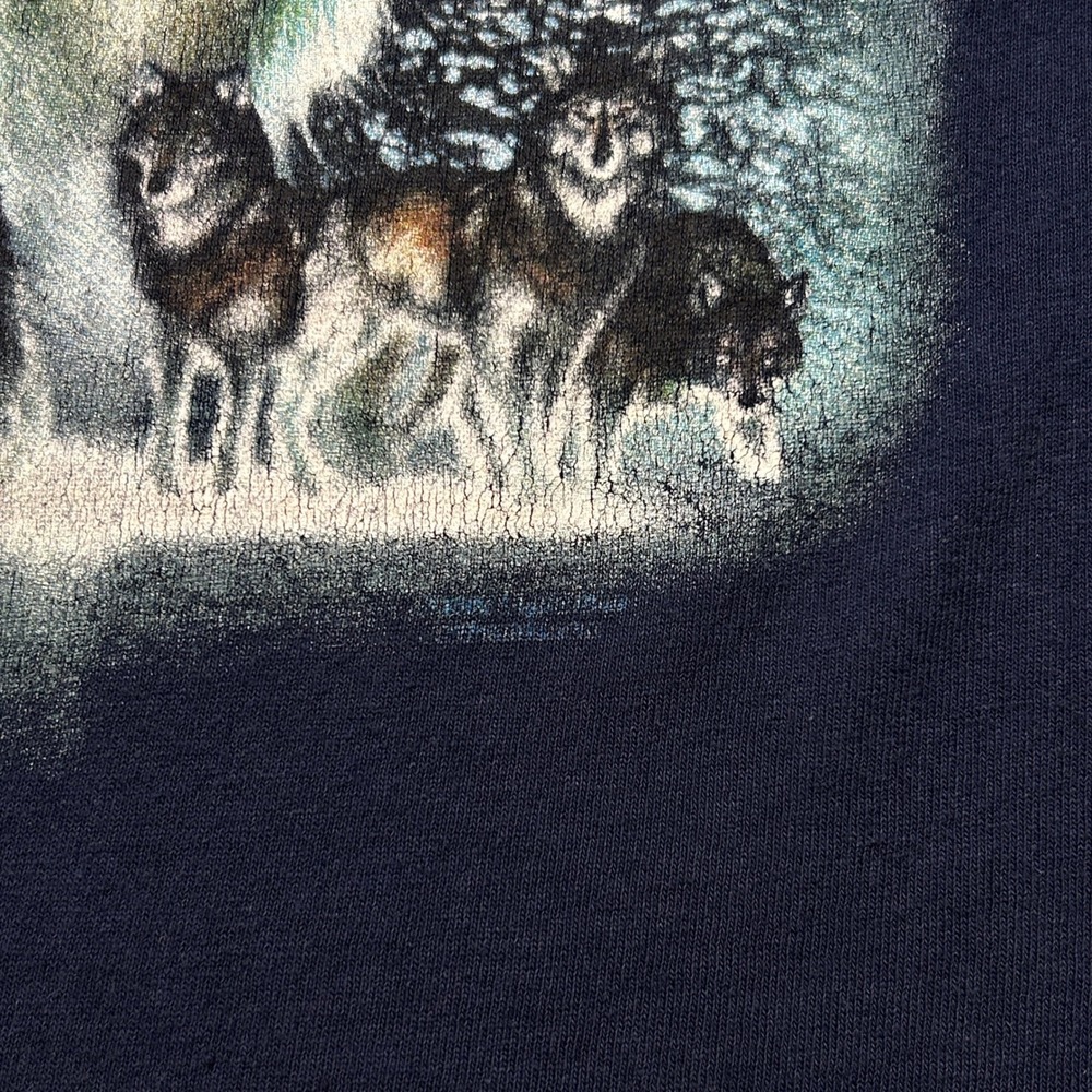 Delta Wolf Graphic T-Shirt‎ Mens M Navy Blue Trimmed Raw Hem Cropped Nature - Picture 8 of 10